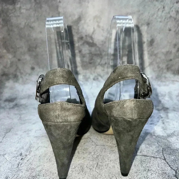 R2-2-1. STEVE MADDEN WOMEN’S‎ GRAY LEATHER CONE SLING BACK HEELS US SIZE 6M - Picture 4 of 10